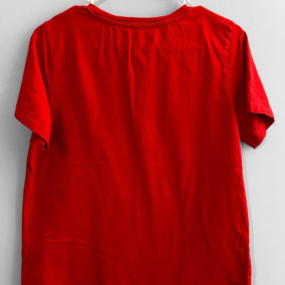 Women Classic Medium M Crew Neck Face Line Printed Short Sleeve RED T-Shirt - Picture 2 of 4